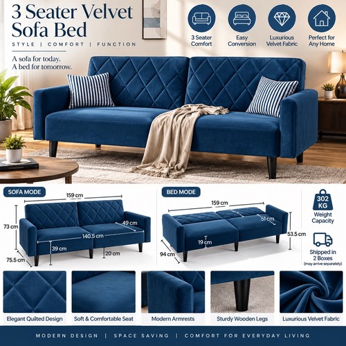 Blue velvet sofa - velvet, 3