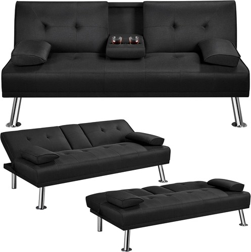 Modern black fabric futon sofa - modern,