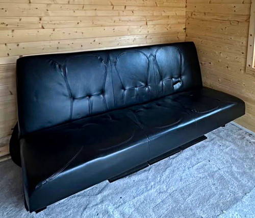 Black faux leather futon - leather, sofa